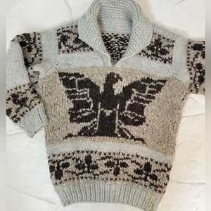 Amazing vintage cowichan sweater 1960s - 70s! Fab design & chunky knit Sz Large